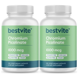 BESTVITE króm Picolinát 1000mcg (480 vegetáriánus kapszula) (240 x 2) - nincs stearate - nincs dikalcium-foszfát - vegán - glutén mentes - non- GMO