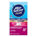 Alka- seltzer Plus Cough & Sore torok Fizzy sajtok, Nincs víz szükséges, On The Go Sore torok megkönnyebbülés felnőttek, málna ízű, 24 gróf