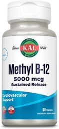 KAL B12-vitamin Methylcobalamin 5000mcg, Egészséges energia, Metabolizmus, Idegesség & Vörös vérsejt támogatás, * Fast Dissolute ActivMells, Optimal Absorption, Natural Raspberry Flavor, 90 Servings, 90 Micro Tabs
