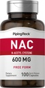 Piping Rock NAC kiegészítés N-acetil-cisztein-124; 600mg-124; 100 Capitol-124; Free Form Pills-124; Non-GMO, Gluten Free Supplement