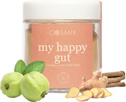 cosmix My Happy Gut, a jobb emésztés, puffadás és teljes gut egészség, természetes, Plant-alapú Superfood Blend, Fut Upto 40 Servings, hozzáadott cukor, Vegan 50 G (csomag 1) Brown
