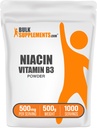 BulkSupplements.com Niacin Powder - Vitamin B3 kiegészítés, Niacin 500 mg - Niacin Flush, Niacin Flushing - Gluten Free, 500mg Niacin per Serving, 500g (1,1 kg) (1x csomag)