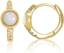 14K arany tálca 925 Sterling ezüst Létrehozott Fehér Opal Huggie Hoop fülbevaló