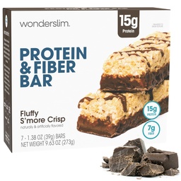 Wonderslim High Fiber Protein Bars, Fluffy S 'more Crisp, 124; 15g Protein, 8g Fiber, 124; Alacsony Cukor, Alacsony szénhidrát, 124; Egészséges Indulpromináció 124; Kielégítő, Támogató Energia & Onthel Convence, 7 Pack