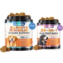 Kutya allergia rágás + Carmelie 24 1 kutya multivitamin rágható - 400 kezelés - Szezonális allergia megkönnyebbülés + kutya vitaminok Hip & Joint, Skin & Coat, Immune Health (Csirke Flavor)