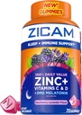Zicam Alvás + Immuntámogatás. Cink, gumi kiegészítés, BlackBerry Lavender Flavor, C-vitamin és D-vitamin, 3 mg Melatonin per szerving, 70 gróf