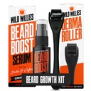 Wild Willies Beard Growth Kit - Premium Derma Roller & Beard Boost Serum - Microneedle Roller & Beard Hair Growth Serum Biotin & koffein Fuller Beard, Scalp Care - Könnyen használható Kit with Case