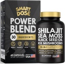 Power Blend kapszula - 30- in1 Supplement Bundle Shilajit 6000mg, Sea Moss 4000mg, Black Seed Oil 4000mg, Ashwagandha 2000mg, 10x Gomba, Tongkat Ali, Maca, Holisztikus Pills Combo