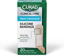 CURAD Truly Ouchless! ® Szilikon kötszerek, .75 "x 3", Érzékeny vagy Delicate Bőr, Rugalmas szövet, Protects Scrapes, Cuts & Burns, 20 gróf
