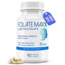 FolateMaxx L- Metilfolát 10mg, 90 kapszula - Doctor Formulated Metil Folate Supplement for Women & Men - High Potency 5- MTHF for Energy, Mood & Focus - Non-GMO, Gluten- Free (3 hónapos ellátás)