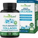 ForestLeaf Multi Collagen Pills - Collagen Men & Collagen Women - Hidrolizált kollagén kiegészítők C-vitaminnal és hialuronsavval - Collagen kapszula haj, bőr és körmök (240 Peptide kapszula)