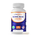 Vitamatic Boric Acid Vaginal Capsule Shell Suppostaries 600 mg USP Grade Boric Acid in Vegetarian Capsule Shell - 60 Count