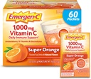 Emergen- C 1000mg C-vitamin por napi immuntámogatás koffein mentes C-vitamin kiegészítők Cink és mangán, B Vitaminok és elektrolitok, Super Orange Flavor - 60 Count / 2 hónap ellátás