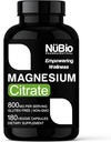 USA Made Vegan Magnesium Citrate 400mg Kapseln (Citrato de Magnesio) Non-GMO & Gluten-Free, Magnesium Supplement für Schlafhilfe, Gehirn, Herzgesundheit, Knochenstärke, Stoffwechsel und Stress von NüBio