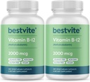 BESTVIT B12-vitamin (metil-kobalamin) 2000µg (480 Vegetáriánus kapszula) (2 x 240) (metil-B12) - Nincs Stearate - Vegán - Nem GMO - Glutén mentes