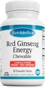 EuroMedica Red Ginseng Energy - Supplement to Support Healthy Energy & Focus - Herbal Supplement with Korean Red Ginseng Root Powder - Vegan Tablets to Aid Healthy Endurance - 30 Chewable Tablets