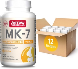 Jarrow Formulas MK- 7 90mcg- Bioactive Form of VIT K2- 120 Servings (Softgels) -for Bone & CV Health- VIT K2 MK- 7 Diétás Supp K2 VIT Supp MK- 7- Gluten Free, 12 Pack