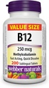 Webber Naturals B12-vitamin 250 µg metilkobalamin, 200 Nyelvalatti tabletta