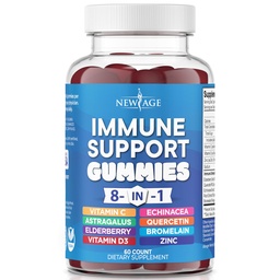 NEW AGE 8 in 1 Immune Support Booster Supplement with Elderberry, C-vitamin és Cink 50mg, D-vitamin 5000 NE, Quercetin & Bromelain (8 in 1 Gummies (csomag 1))