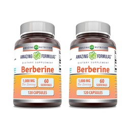 Amazing Formulas Berberine 1000mg Per Serving Capving Supplementary A124; Non GMO A124; Gluten Free Affaires 124; Made in USA (120) 124; 2 Pack)