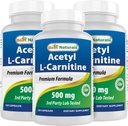 Best Naturals Acetyl L- karnitin (ALCAR) 500mg, 120 kapszula, 120 szervadékok - nem-GMO és glutén mentes, 1 kapszula per szerving (3 csomag)