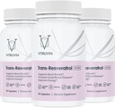 Vitruvin Trans-Resveratrol 500 mg, 3 üveg csomag, Vegan, Non-GMO, gluténmentes, zselatinmentes.