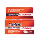 Motrin Dual Action Tylenollal, Ibuprofen & Acetaminophen Fast- Action Dual Action Pain Reliever for Minor Aches & Pains, Ibuprofen (NSAID) 125 mg & Acetaminophen 250 mg, 120