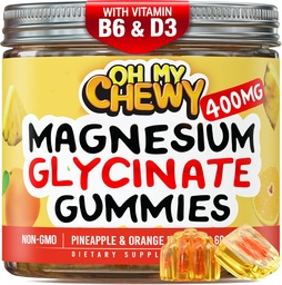Center- Filled Magnézium Glicinate Gummees 400MG - Magas abszorpció gyerekeknek, Teens & Felnőttek - Supplement for Alvás, Nyugodt & Izom Relaxatio B6 & D3 - Gluten Free & Vegan Friendly - 120