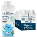 Kate FARMS Organic Pediátriai 1,2 Magas kalóriatartalmú csokoládé Táplálkozás Shake, 12 g fehérje, 27 Vitaminok és ásványi anyagok, Étkezés csere, 8.45 oz (12 csomag)