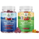 Bundle of Kids Magnézium Gumies - Supplement for Nerve Health, Muscles & Health Heart Support, and Plant Based Kids Multivitamin Gumies - Multivitamin Immunity Support with Vitamins A C D3 E B