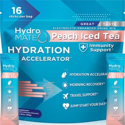 Hydromate Electrolyte Powder Peach Tea Hydration Packets Alacsony Cukor 16 Count