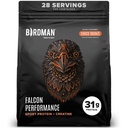 Madárember Falcon Performance Vegan fehérje por, 31g fehérje, 5g kreatin, 5g BCAA, probiotikumok, elektrolitok, előedzés, alacsony szénhidrát, cukormentes és tejmentes, növényi alapú csokoládé fehérje, 28 adag