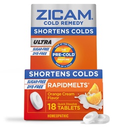 Zicam Ultra Cold Remedy Cink Rapidmelts, Orange Cream Flavor, Homeopátia, Cold Shortens Medicine, Shortens Cold Periféry, Sugar- Free, Dye- Free, 18 Count