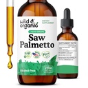 Wild & Organic Saw Palmetto kivonat cseppek - Vizelettámogatás - Fűrész Palmetto férfiaknak és nőknek - Folyékony Serenoa Repens Berries kiegészítés - Vegán, Sugar & Alcohol- Free - 2 fl oz