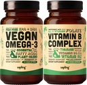 Vegán Omega 3 és Vegán B-vitamin Komplex Bundle - Plant- alapú DHA & EPA Fatty acids, Essential B Vitamins Whole Food Blend, B1, B2, B3, B5, B6, B7, Folate