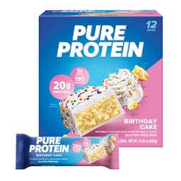 Pure Protein Bárok, Magas fehérje, Tápláló Snack to Support Energy, Alacsony cukor, Gluten Free, Születésnapi torta, 1,76 oz, Pack of 12 (Csomagolás május Vary)