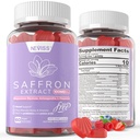 Saffron kiegészítők Gummees 100mg - 100% Tiszta Saffron kivonat Magnézium Glicinate, L- Theanine, Turmeric, Ashwagandha, Honey & Vitamin B Complex for Mood & Power, Antioxidant, Vitality - 120 Count