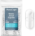 PureCaps USA - Üres Zselatin Pill Capsules Size 000 db.124; 1000 joint Pills db.124; Clear db.124; Non-GMO Certified df.124; SLS, Gluten, Preservative Free