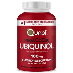 Qunol Ubiquinol CoQ10 100mg Softgels, Mega Ubiquinol 100mg - Superior Absorption - Active Form of Coenzim Q10 for Heart Health & Health Blood Pressure Levels - 2 hónap ellátás - 60 Count