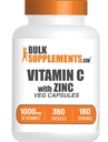BulkSupplements.com C-vitamin Cink kapszulával - C-vitamin 1000mg & Cink 15mg, immuntámogatásra - Vegan, 2 kapszula per szerving, 360 Veg Count (1-es csomag)