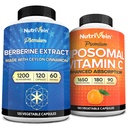 Nutrivein Premium Berberin & Liposzómás C-vitamin kiegészítés: Magas abszorpció C-vitamin kapszula & Berberin kiegészítés köteg az immunitás, metabolizmus, & kiegyensúlyozott Well- Being