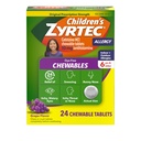 Zyrtec Gyermek Dye- mentes rágótabletta 24 órás allergia enyhítéshez, 10 mg cetirizin hidroklorid antihisztamin tabletta, gyerekek allergia orvoslás enyhíti a tűszúrás és viszkető torok, Grape, 24