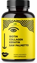 HERBALICIOUS Biotin Vitamine mit Collagen, Keratin & Saw Palmetto für Damen und Herren - Biotin 10000 mcg Haarhaut Nägel Ergänzung für Haare, Haut und Nägel Wellness - Made in USA, 120 Kapseln