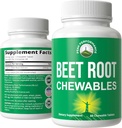Beet Chews - Nagy ízű Beets Chewables hozzáadott cukor nélkül - Jobb, mint a gumicukor. Szerves beet gyökérkivonatot tartalmaz. Vegan, Zero Gluten Beetroot Teljes kiegészítés szív, keringési, BP