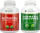 Red Yeast Rice 1200mg & Niacin + Organic Turmeric Curcumin 700mg & Bioperine Providing 95% Curcuminoids - 240 Vegetáriánus kapszula
