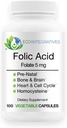 Folic Acid Folate 5mg (B9) Prenatal, Reproductive Health, Homocystein, Metabolismus, Herz-Kreislauf, Knochen, Immununterstützung, Allergenfrei, Non GMO - 100 Vegan Kapseln