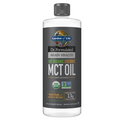 Garden of Life Dr. Formulated Brain Health 100% Organic Coconut MCT Oil 32 fl oz Inflavored, 13g MCT, Body & Brain Fuel, Certified Non-GMO Vegan & Gluten Free, Hexane- Free