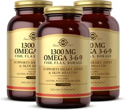 Solgar 1300 mg Omega 3- 6- 9, 120 Softgels (3-as csomag) - Halolaj kiegészítés - A közös és a bőr egészségének támogatása - Magában foglalja a Flaxseed & Borage - Tartalmaz EPA & DHA Omega 3 Fatty Acids - 120 Total Servings