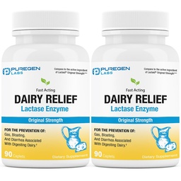 Puregen Labs Dairy Relief Természetes, gyors hatású laktáz-enzim 3000 FCC, laktóz-intolerancia tabletta