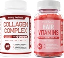 Tisztán optimális Premium Multi Collagen Peptides kapszula (I, II, III, V, X típus) + Premium Hair Vitamins Kiegészítés - Gumi Vitaminok w / Biotin, folsav, Vitaminok A & D